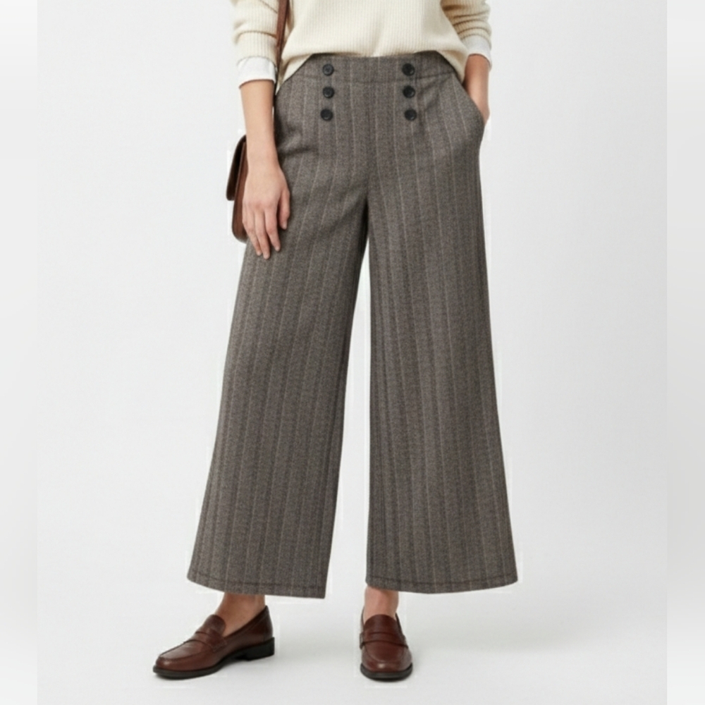 Max Studio Trousers Sailor Stripes Wide Leg Brown Black XL NWOT